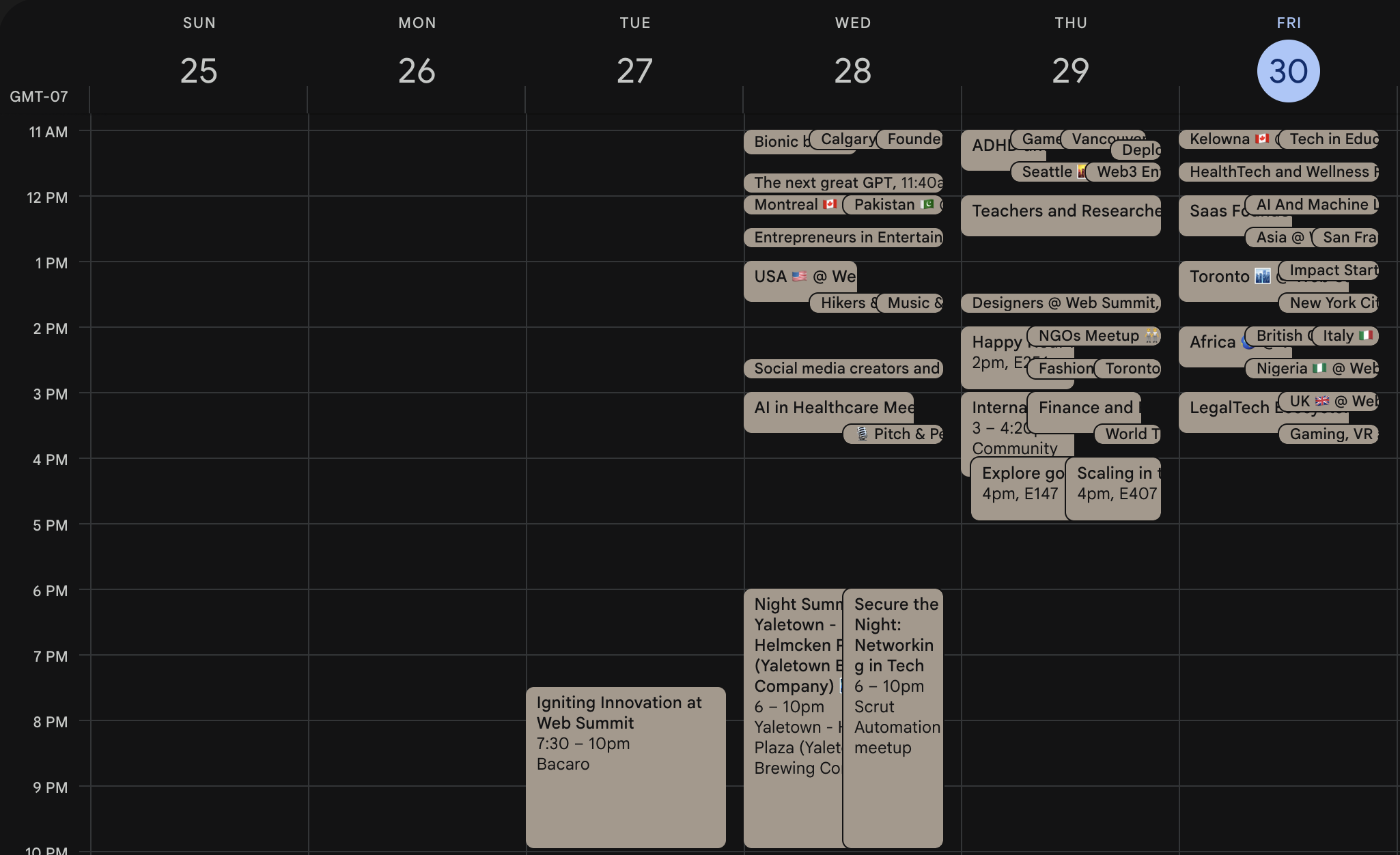 Networking Calendar